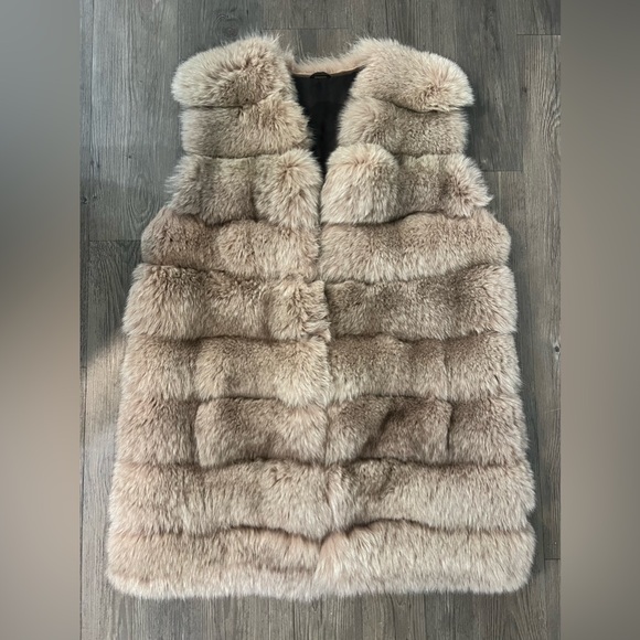 Custom $1K Real Fox Fur Plush Long Vest Gilet Jacket coat beige XL 12/14/16 mink - Picture 12 of 16
